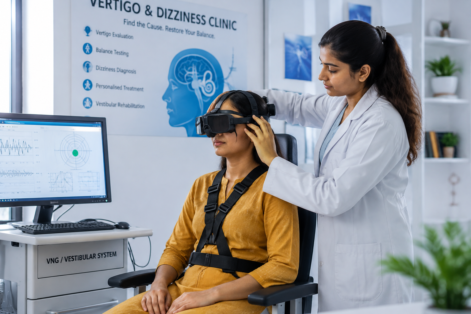 Specialist consulting a patient experiencing dizziness