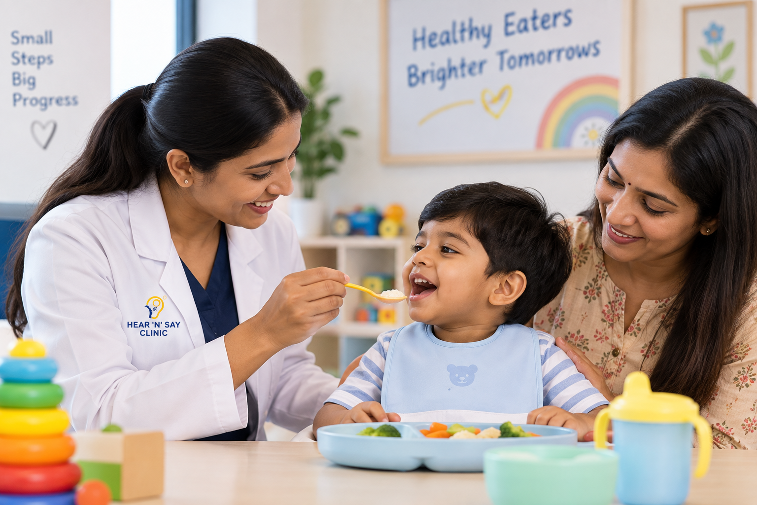 Parent supporting child during mealtime
